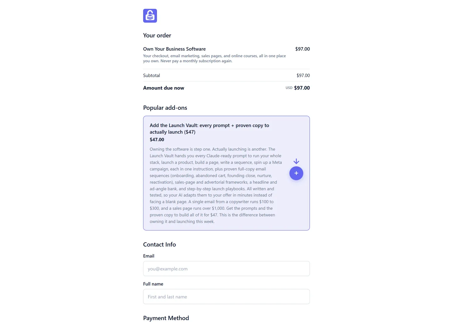 OwnStack checkout with order bump